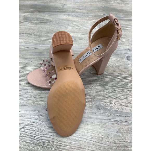 UNILADY METALLIC PINK / CLEAR STUDDED HEELS - Picture 5 of 12